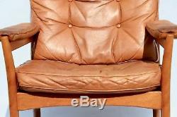 Brown Leather Arm Chair Swedish Göte Möbler, Nässjö, Vintage 1960s used
