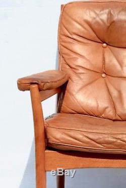 Brown Leather Arm Chair Swedish Göte Möbler, Nässjö, Vintage 1960s used
