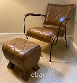 Brown Leather Armchair Vintage Retro Modern Designer Feature Accent Occasional