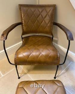 Brown Leather Armchair Vintage Retro Modern Designer Feature Accent Occasional