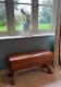 Brown Leather Bench Wood Legs Pommel Horse Style Retro Vintage