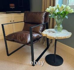 Brown Leather Relaxing Armchair Vintage Retro Modern Feature Accent Occasional