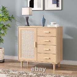 Buffet Storage Cabinet with Rattan Decorating Living Room Wood Kitchen Sideboard