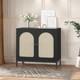 Buffet Storage Cabinet With Rattan Decorating Living Room Wood Kitchen Sideboard