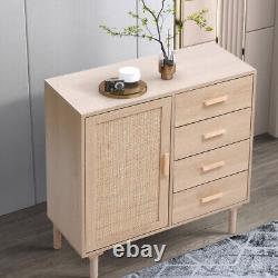 Buffet Storage Cabinet with Rattan Decorating Living Room Wood Kitchen Sideboard