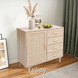 Buffet Storage Cabinet with Rattan Decorating Living Room Wood Kitchen Sideboard