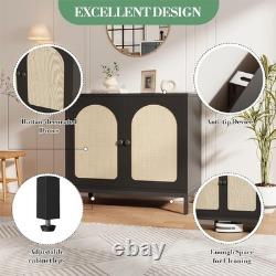 Buffet Storage Cabinet with Rattan Decorating Living Room Wood Kitchen Sideboard