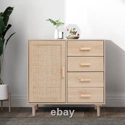 Buffet Storage Cabinet with Rattan Decorating Living Room Wood Kitchen Sideboard
