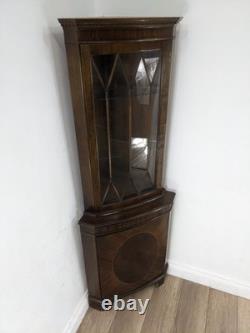 CORNER CABINET Mahogany 2 Door Glass Display Solid Wood Cupboard FREE DELIVERY
