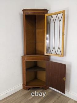CORNER CABINET Yew Wood Glass Door Display Cupboard Glass Shelves FREE DELIVERY