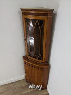 CORNER CABINET Yew Wood Glass Door Display Cupboard Glass Shelves FREE DELIVERY