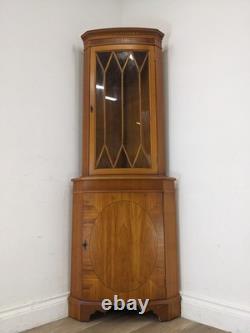CORNER CABINET Yew Wood Glass Door Display Cupboard Glass Shelves FREE DELIVERY