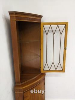 CORNER CABINET Yew Wood Glass Door Display Cupboard Glass Shelves FREE DELIVERY
