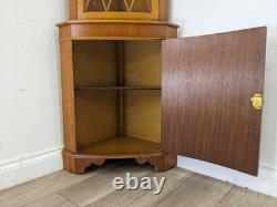 CORNER CABINET Yew Wood Glass Door Display Cupboard Glass Shelves FREE DELIVERY
