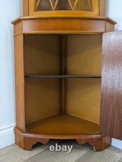 CORNER CABINET Yew Wood Glass Door Display Cupboard Glass Shelves FREE DELIVERY