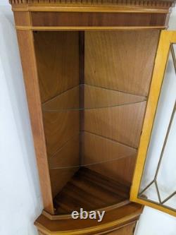 CORNER CABINET Yew Wood Glass Door Display Cupboard Glass Shelves FREE DELIVERY