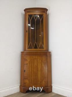 CORNER CABINET Yew Wood Glass Door Display Cupboard Glass Shelves FREE DELIVERY