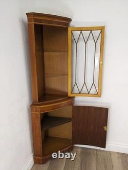 CORNER CABINET Yew Wood Glass Door Display Cupboard Glass Shelves FREE DELIVERY
