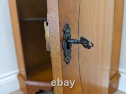 CORNER CABINET Yew Wood Glass Door Display Cupboard Glass Shelves FREE DELIVERY