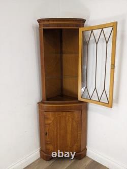 CORNER CABINET Yew Wood Glass Door Display Cupboard Glass Shelves FREE DELIVERY