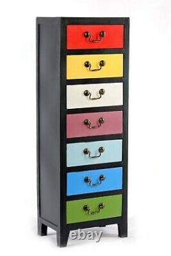Cabinet Cupboard 7 Drawers Storage Wooden Shabby Chic Multicoloured 110cm Tall