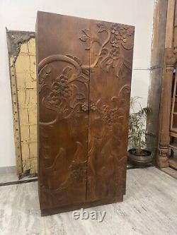 Carved Wooden Side-Storage Cabinet, Floral-Design Handicraft Cabinet For Storage