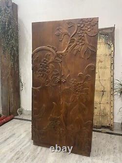 Carved Wooden Side-Storage Cabinet, Floral-Design Handicraft Cabinet For Storage