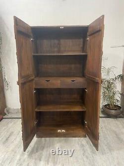 Carved Wooden Side-Storage Cabinet, Floral-Design Handicraft Cabinet For Storage