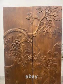 Carved Wooden Side-Storage Cabinet, Floral-Design Handicraft Cabinet For Storage