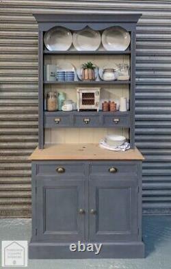 Charcoal Grey Solid Pine Vintage Style Country Farmhouse Kitchen Dresser