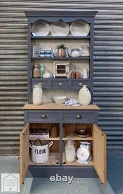 Charcoal Grey Solid Pine Vintage Style Country Farmhouse Kitchen Dresser