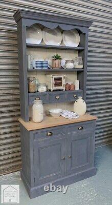 Charcoal Grey Solid Pine Vintage Style Country Farmhouse Kitchen Dresser