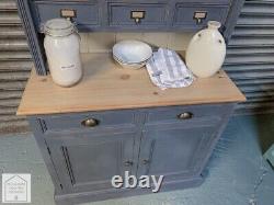 Charcoal Grey Solid Pine Vintage Style Country Farmhouse Kitchen Dresser