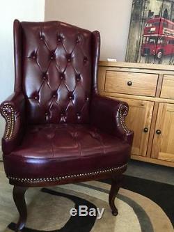 Chesterfield High Back Chair Winged Armchair Fireside Queen Anne Fireside Leathe