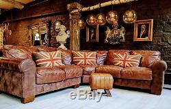 Chesterfield Leather chestnut brown vintage 6 seater Corner Sofa Sofaitalia
