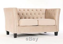 Chesterfield Modern Contemporary 2 Seater Mink Velvet Sofa Settee FAST DELIVERY