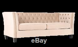 Chesterfield Modern Contemporary 3 Seater Mink Velvet Sofa Settee FAST DELIVERY
