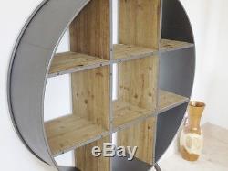 Circular Retro Vintage Industrial Metal / Wood Shelving Bookcase Display Cabinet