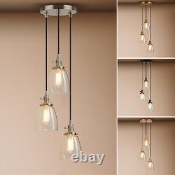 Cluster 3 Retro Industrial Lamp Cloche Glass Shade Loft Ceiling Pendant Lighting