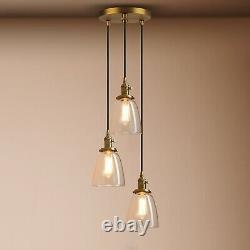 Cluster 3 Retro Industrial Lamp Cloche Glass Shade Loft Ceiling Pendant Lighting