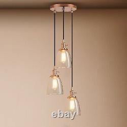 Cluster 3 Retro Industrial Lamp Cloche Glass Shade Loft Ceiling Pendant Lighting