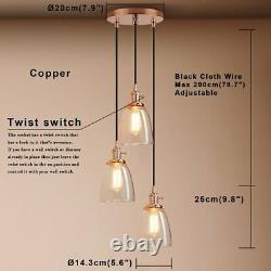 Cluster 3 Retro Industrial Lamp Cloche Glass Shade Loft Ceiling Pendant Lighting