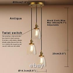 Cluster 3 Retro Industrial Lamp Cloche Glass Shade Loft Ceiling Pendant Lighting