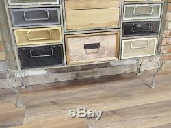 Colourful Industrial Cabinet 13 Metal Grid Drawers 1 Door Storage Compartment