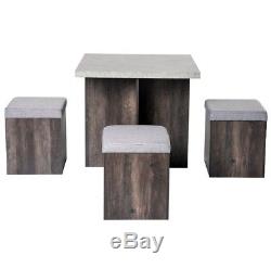 Compact Dining Table and Chairs Space Saving Kitchen Grey Set 4 Small Stools