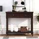 Console Table With 2-drawer Bottom Shelf Retro Style Hallway Living Room Furniture