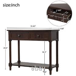 Console Table with 2-Drawer Bottom Shelf Retro Style Hallway Living Room Furniture