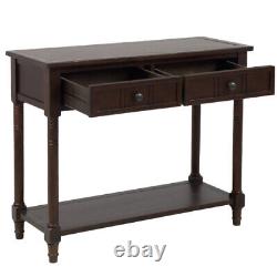 Console Table with 2-Drawer Bottom Shelf Retro Style Hallway Living Room Furniture