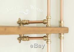 Copper Pipe & Brass CORNER Wall Shelf STEAMPUNK INDUSTRIAL Reclaimed Wood