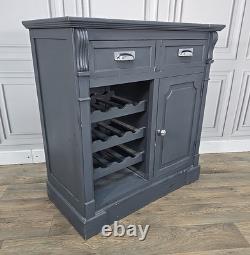 Country Style Painted Grey Wine Rack Cabinet / Sideboard Drawers & Cupboard